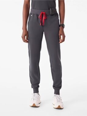 Women’s figs Charcoal Jogger Pants with Red Drawstring